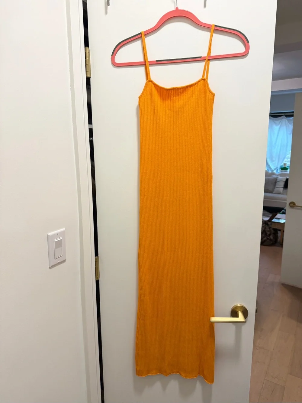Zara Orange Ribbed Maxi Slip Dress - Sz M - Picture 1 of 5